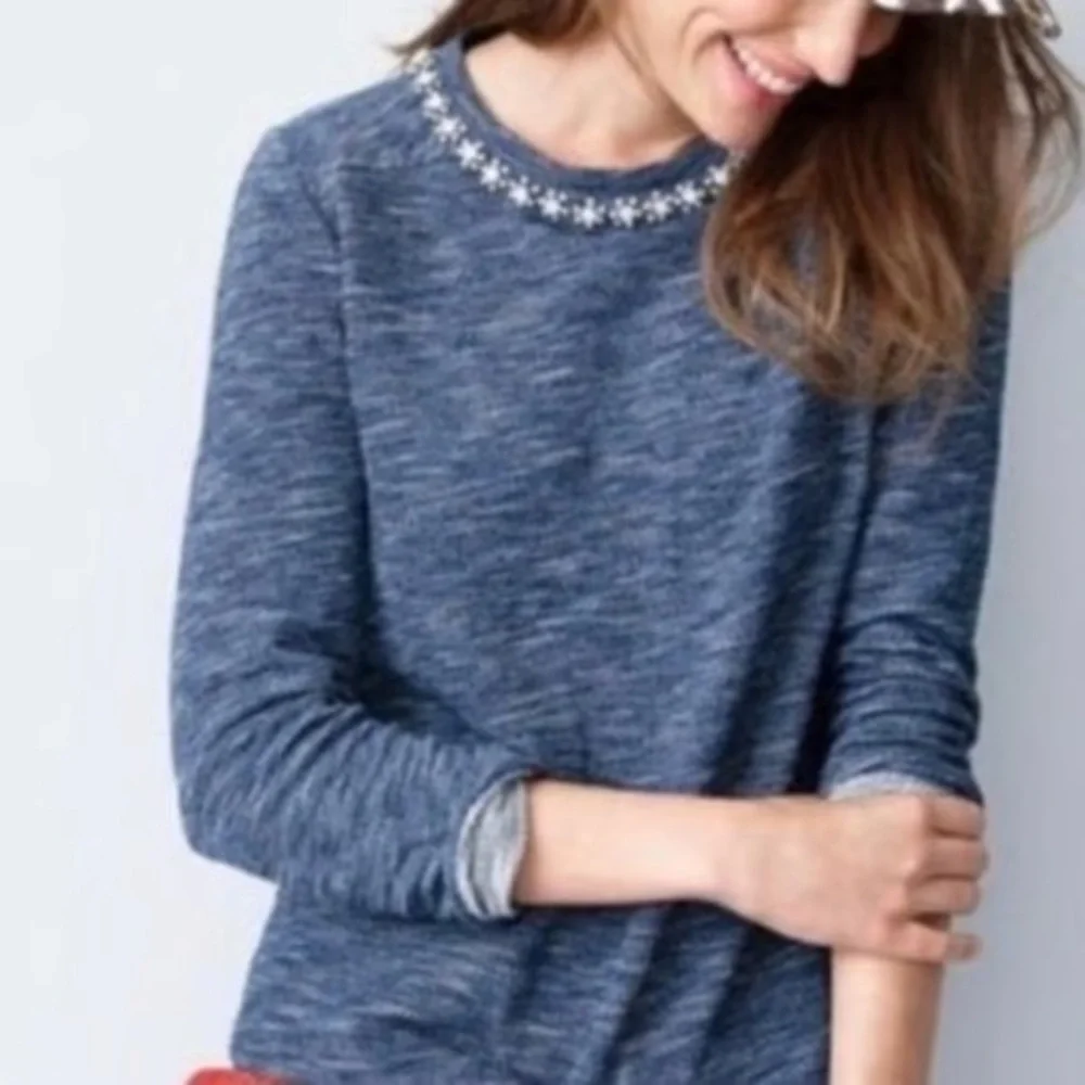 J Crew Blue Jeweled Rhinestone Pullover - Picture 1 of 5